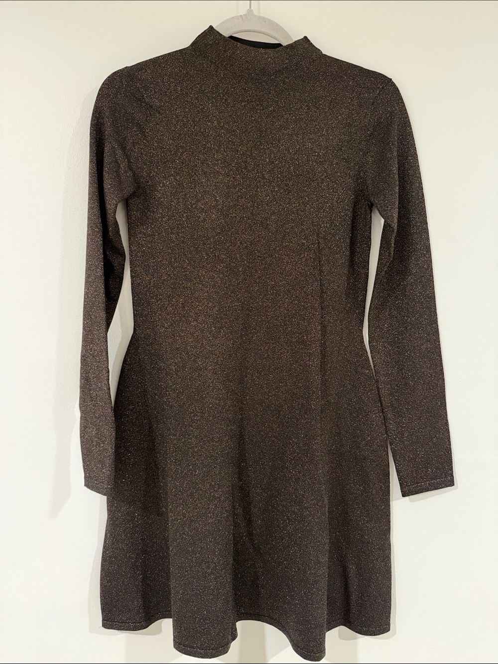 Hatch Metallic Brown Long-Sleeve Mock Neck Dress